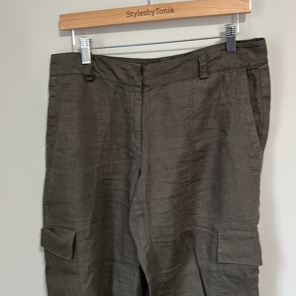 EILEEN FISHER Pant Organic Linen Surplus Cropped Cargo Pants Olive Green Sz 6 - Picture 3 of 15